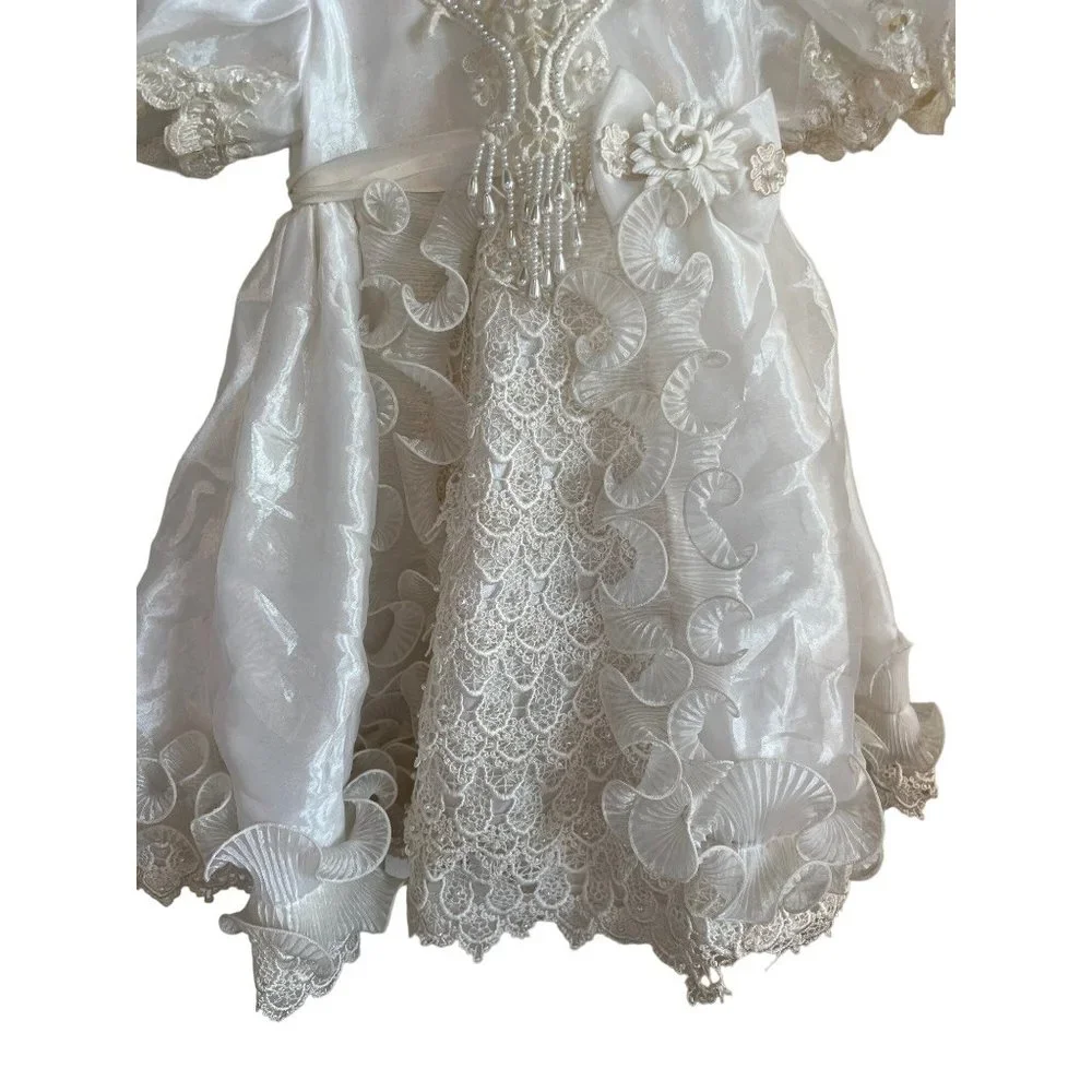 Baptism Christening Baby Girl Dress Newborn Size 0 Vintage Victorian White Bapti - Picture 7 of 12